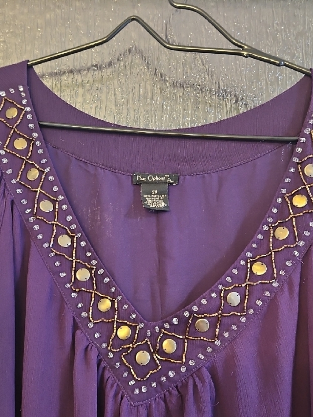 Nue Options Purple Tunic with Gold Beaded V-Neckline - Picture 2 of 3